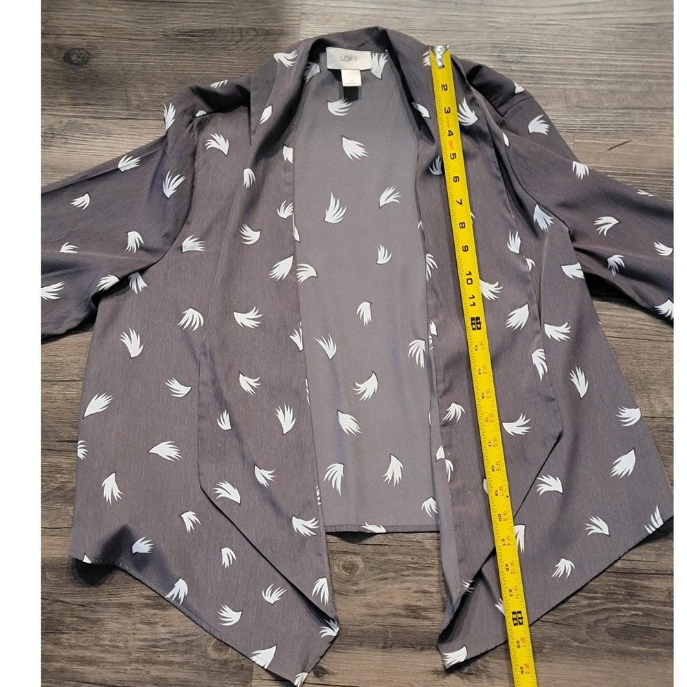 Ann Taylor Loft Womens Brown White Print Open Front Draped Cardigan‎ Size M